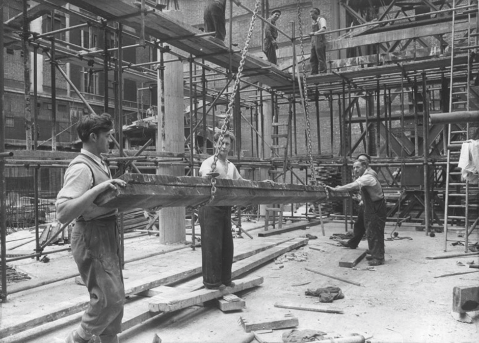 Black & White Photo of Builders Constructing Congress Centre